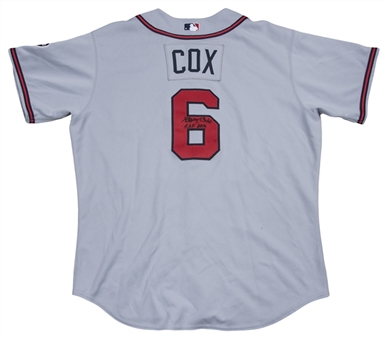2007 Bobby Cox Game Used, Signed & Inscribed Atlanta Braves Road Jersey (JSA) 